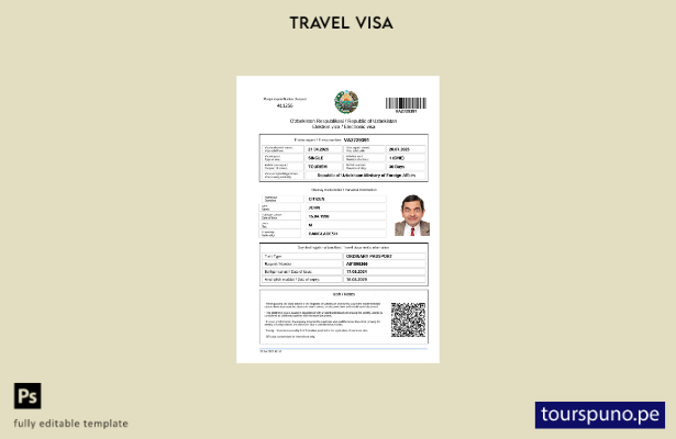 plantilla de visa electrónica para Uzbekistán lista para imprimir en formatos Wo